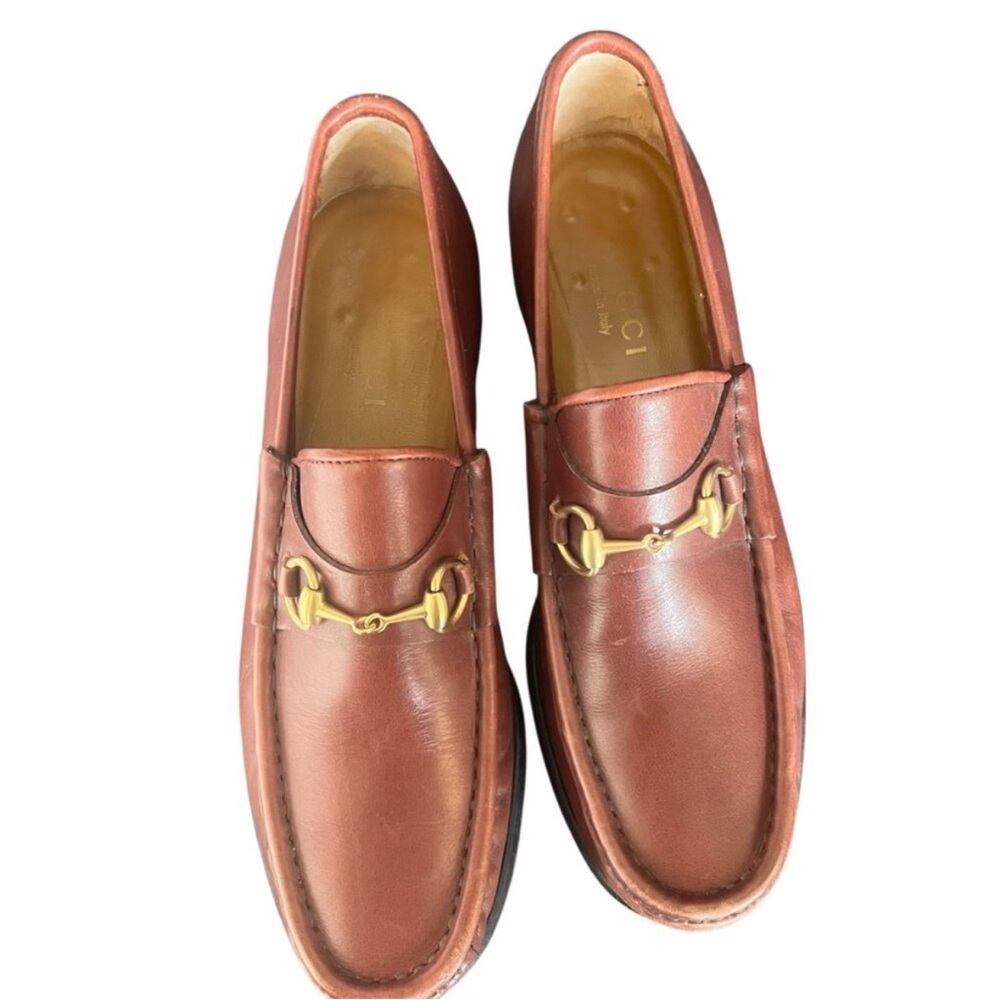 Vintage Gucci 1953 Horsebit Brown Leather Loafers with Gold Accents Size 7 - Picture 7 of 11